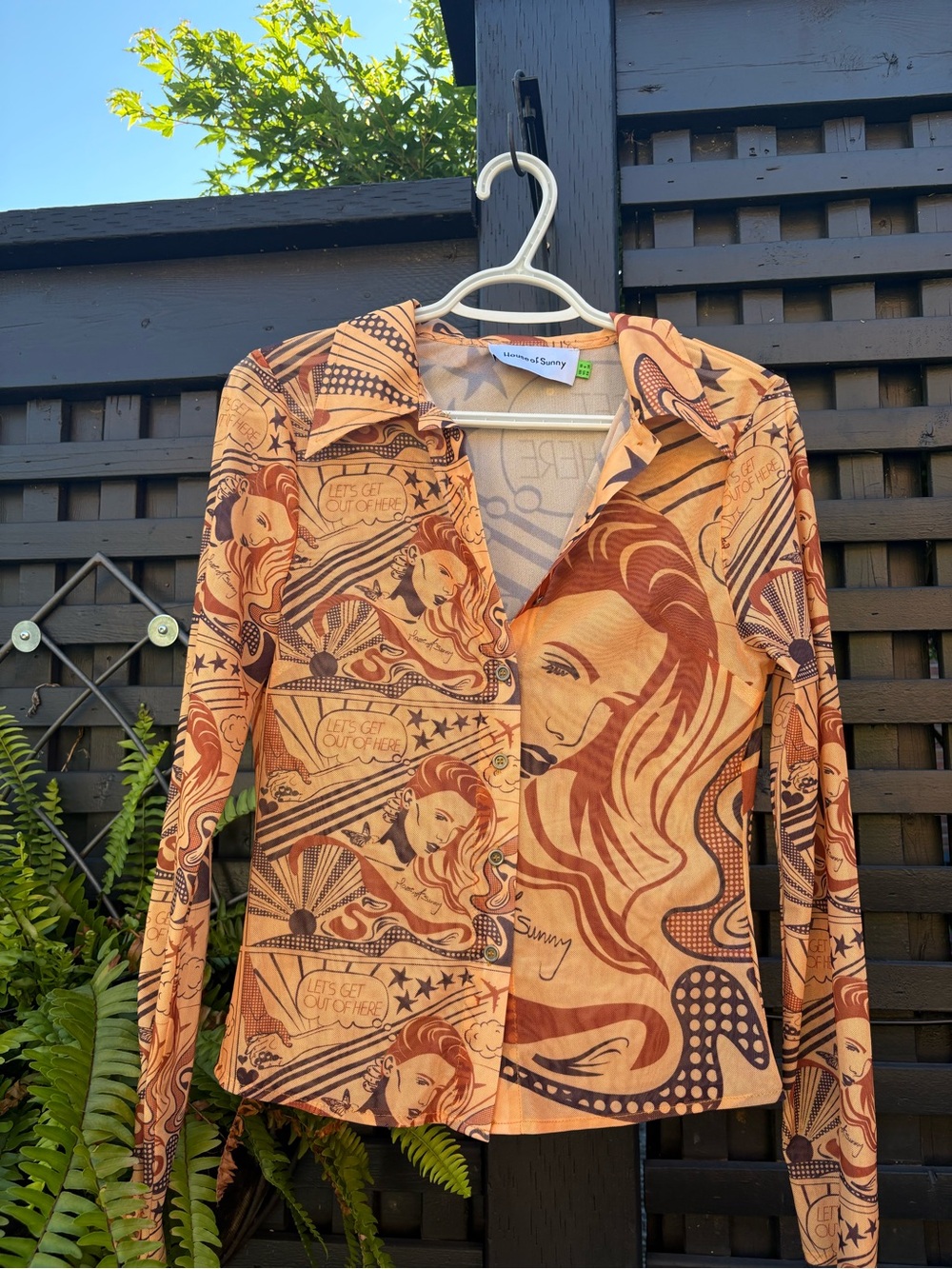 House of Sunny Peach & Brown Graphic Button Shirt